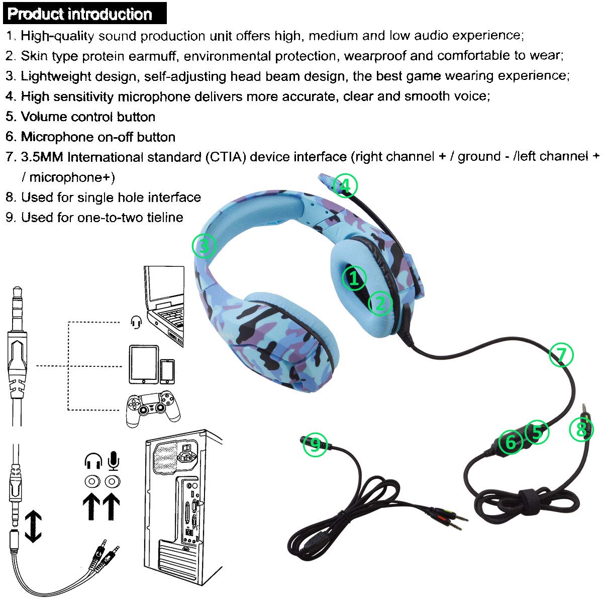 ONIKUMA K1 3.5mm Professional Gaming Headphone Over-ear Headset with Mic LED Light for PS4 XBOX One Laptop PC ONIKUMA K1 3.5mm Professional Gaming Headphone Over-ear Headset with Mic LED Light for PS4 XBOX One Laptop PC